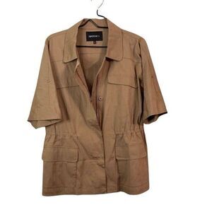 Lafayette 148 Medium Brown Button Zip Cinched Waist Duster Jacket Shirt Women’s